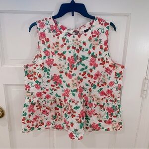 Ann Taylor NWT Strawberry Cherry Print Bow Back Ruffle Sleeveless Top Size XL P